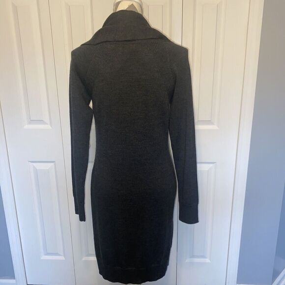Paul Costelloe BLACK LABEL Midi Dress M Dark Grey Marino Wool Acrylic Cowl Neck - Picture 8 of 10